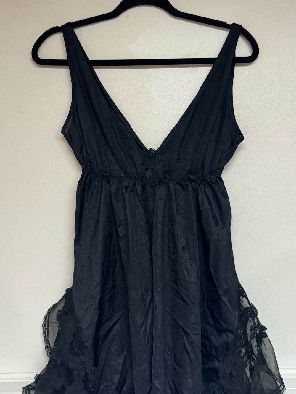Black V-Neck Lace-Trim Chemise